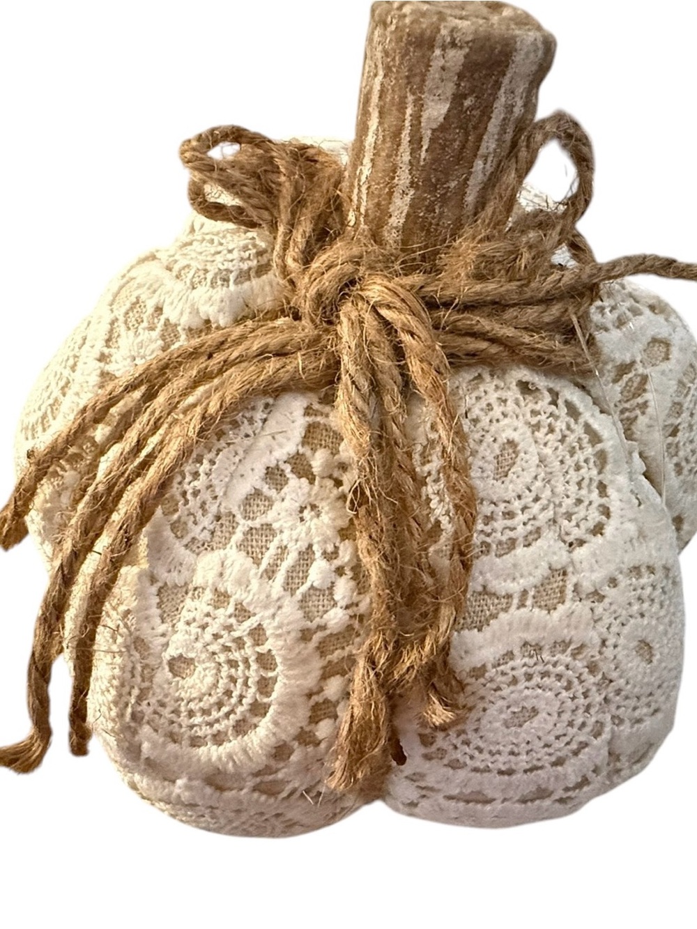 Cream Farmhouse Lace Pumpkin Crochet Jute Fall Decor - Picture 3 of 4
